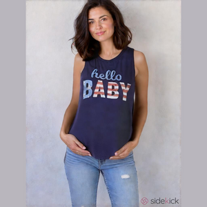 Americana Hello Baby Graphic Maternity Tank Top - Isabel Maternity